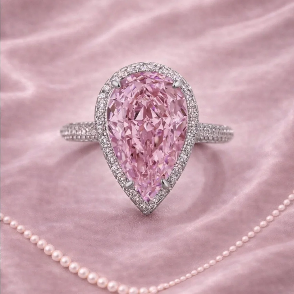 Rosé Elegance Halo Diamond Silver Ring
